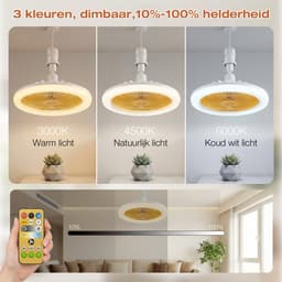 MUPOO Plafond ventilator met LED verlichting E27 Fitting met 360° Draaibaar - APP & Afstandsbediening -Eenvoudige Installatie -Snel te Installeren - 3 Snelheden & Dimbaar - Mini lamp ventilator plafond Voor Slaapkamer & Keuken -Geel — thumbnail 3