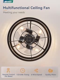 Industriële Plafondventilator met Verlichting in Zwarte Kooi - Stijlvolle Ventilator met Afstandsbediening — thumbnail 5