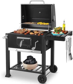 HOB Houtskool BBQ - Barbecue op wielen - Kolen Barbecue - Barbecue Houtskool - Houtskoolbarbecue - Grill Trolley- Thermometer — thumbnail 4