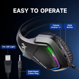 KOTION EACH G5000 Gaming Headset - Over-ear Koptelefoon met Microfoon - RGB Verlichting - Geschikt voor Nintendo Switch,PS5, PS4, Xbox Series X|S, Xbox One, Mobile & PC - Zwart — thumbnail 3