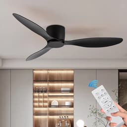 Plafondventilator 3 blad Ø105cm zwart - stille ventilator – top kwaliteit - energie zuinig – met remote - ventilator voor laag plafond - 6 snelheden – beste alternatief voor airco - zomer en winter stand – houten ventilator — thumbnail 1