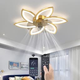 6 Sterren Plafondlamp Met Ventilator - Goud - Met Afstandsbediening - Smart lamp - Dimbaar Met App - 6 Standen Ventilator - Woonkamerlamp - Moderne lamp - Plafoniere — thumbnail 1