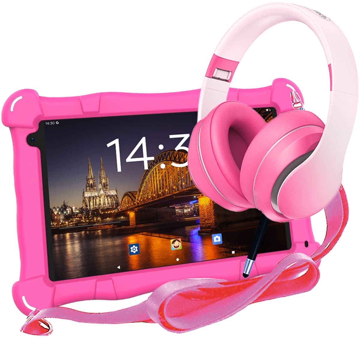 AngelTech Kinderpakket Slim - AngelTech Kindertablet Slim + AngelTech Kinderkoptelefoon - Combipakket - Kindertablet Vanaf 3 Jaar – Kinder Tablet – Kids Tablet - Tablet voor Kinderen- Roze — afbeelding 1