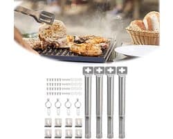 Universele Grillbrander Set - Rvs Barbecue Branders - 4 Stuks - Lengte Verstelbaar 30,5-44,5 Cm - Rechte Pijp Design - Corrosiebestendig - Voor Gas Grill - Eenvoudige Installatie - Gelijkmatige Hitteverdeling
