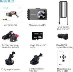 Nanocam M19 32gb dashcam voor auto met achter camera - Full HD + Vga resolutie - Parkeerbeveiliging - 32gb MicroSD - Zuignap en sticker houder - 170 graden kijkhoek - Nachtzicht - 3.0 inch IPS LCD scherm — thumbnail 5