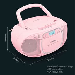 MEDION E66476 Stereo Geluidssysteem (boombox, CD-speler, MP3, cassette, draagbare cassettespeler voor kinderen, FM-radio, AUX, hoofdtelefoon, netvoeding & batterij) Roze — thumbnail 3