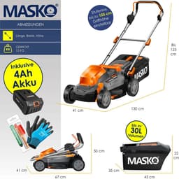 MASKO® Accu Grasmaaier ECO-X10 incl. 1 Li-Ion accu 4 Ah & dubbele lader – Grastrimmer, 25-75 mm snijhoogteverstelling, 33/37/43 cm snijbreedte, incl. handschoenen & borstel — thumbnail 2