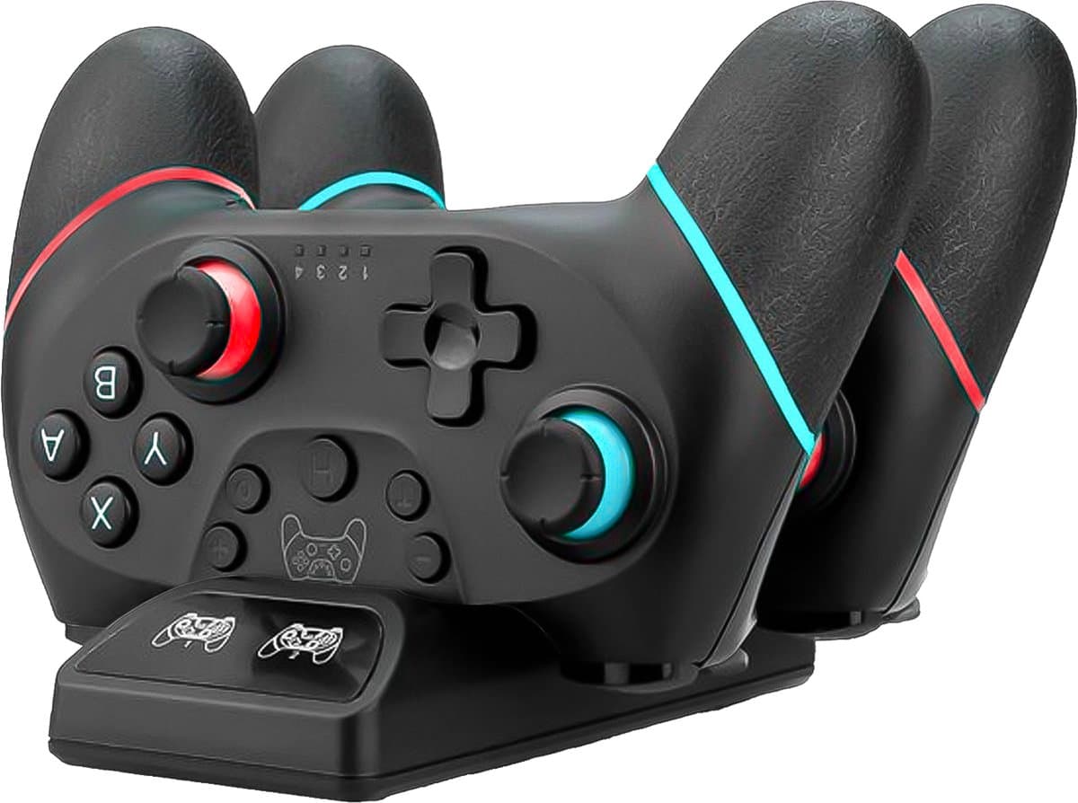 Octronic Pro Controller Set - 2 x bluetooth game controller met oplaadstation - geschikt voor Nintendo Switch - zwart — afbeelding 1