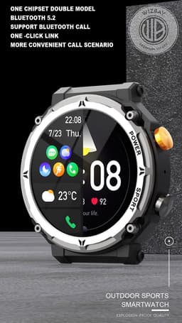 WizBay Premium Select® Smartwatch 1.39 inch - Bluetooth Bellen - Hartslag en Zuurstofmeting - Slaapmonitor - Sportmodi - AI Voice - IP67 - Mat Grijze RVS Kast - Zwarte TPU Band — thumbnail 3