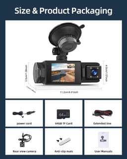 Dashcam 3-kanaals 1080p met Wifi, Nachtzicht en G-sensor voor Voor, Achter en Interieur — thumbnail 2