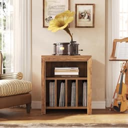 Tribesigns Platenspeler Meubel - Platenspeler-Standaard - Grote Houten Vinyl Platentafel met Ruimte voor Meer dan 100 Albums, Industriële Platenspelerstandaard voor Woonkamer, Slaapkamer, Studio, Rustiek Bruin — thumbnail 5