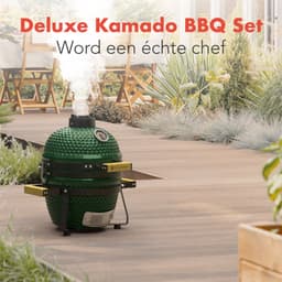 KitchenBrothers Kamado BBQ - 13 Inch Houtskool Barbecue - 27⌀ cm - PFAS-vrij - Deluxe Set - Egg BBQ met Accessoires inclusief Hoes - Vaderdag Cadeau - Groen — thumbnail 2