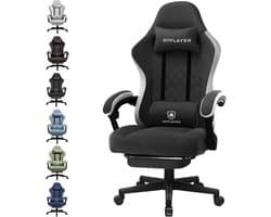 GTPLAYER - Gamingstoel Ergonomisch - Met Veerzitkussen en Voetensteun - Zwart