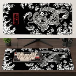 Grote Muismat 80x30 | Gaming Muismat | Zwart en wit | XXL | Antislip | Desktop Mat | Computer Mat | Draak — thumbnail 1