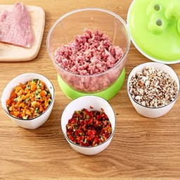 handmatige keukenmachine, multifunctionele handslinger vleesmolen voedselhakmolen met schaal compacte krachtige groentehakselaar ui dicer voor vlees, fruit, wortelen, kruiden, sla, salade (6 maanden) — thumbnail 3