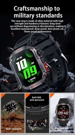 Knobbout Outdoor Smartwatch 2.01”Scherm Extra Groot Scherm – Militair Standaard Schok & Krasbestendig - Zaklamp + SOS - Kompas & Hoogtemeter - GezondheidsmonitorBluetooth Bellen -AI Spraakassistent- 600mAh -IP68 -wart staal+ siliconen band - Groen — thumbnail 5