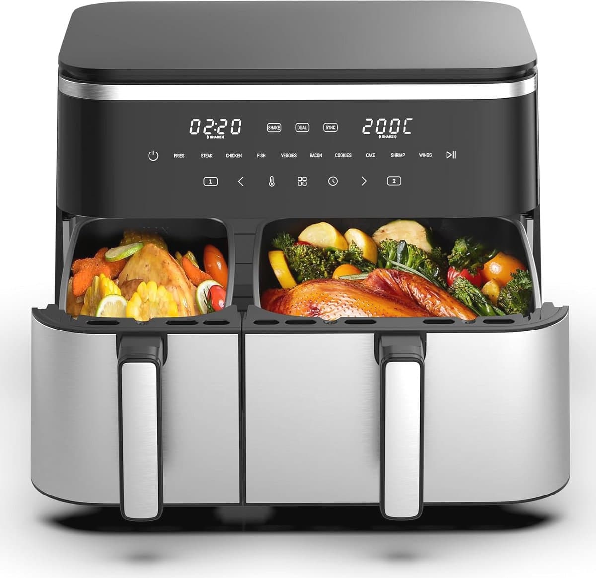 XXL Heteluchtfriteuse met Dubbele Kamer en 11 Liter Capaciteit – Airfryer met 10 Kookprogramma's en Touchscreen — afbeelding 1