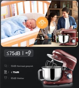 AMA® Mixer met Mengkom - Keukenmachine - Keukenrobot - Inclusief Extra Accessoires - Rood — thumbnail 4