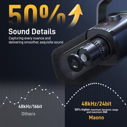 Maono PD100X - Microfoon voor Computer - USB/XLR Microfoon - Streaming - YouTube - Podcasting - Dynamische Microfoon - Plug & Play - Studio Geluidskwaliteit - Zwart — thumbnail 3