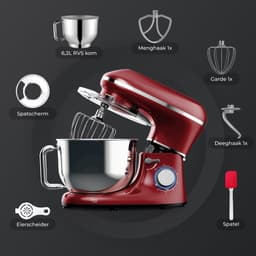 Quvo® Deegmachine - Elektrische Deegmixer - Keukenmixer - 6.2L - Mixen en Mengen- Rood - 38cm x 24cm x 32cm — thumbnail 5