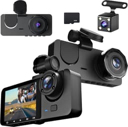 Dashcam 1080P auto voor achter binnen, met SD-kaart 32 GB, autocamera met parkeerbewaking, bewegingsdetectie, 170 graden groothoek, 3 kanalen 24 uur, loopopname — thumbnail 1
