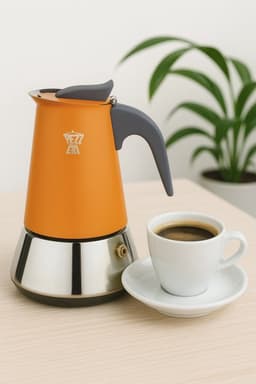 Italiaans koffiezetapparaat - PEZZETTI - STEELEXPRESS - Roestvrij staal - 6 kopjes - Geschikt voor alle kookplaten inclusief inductie - Oranje — thumbnail 3