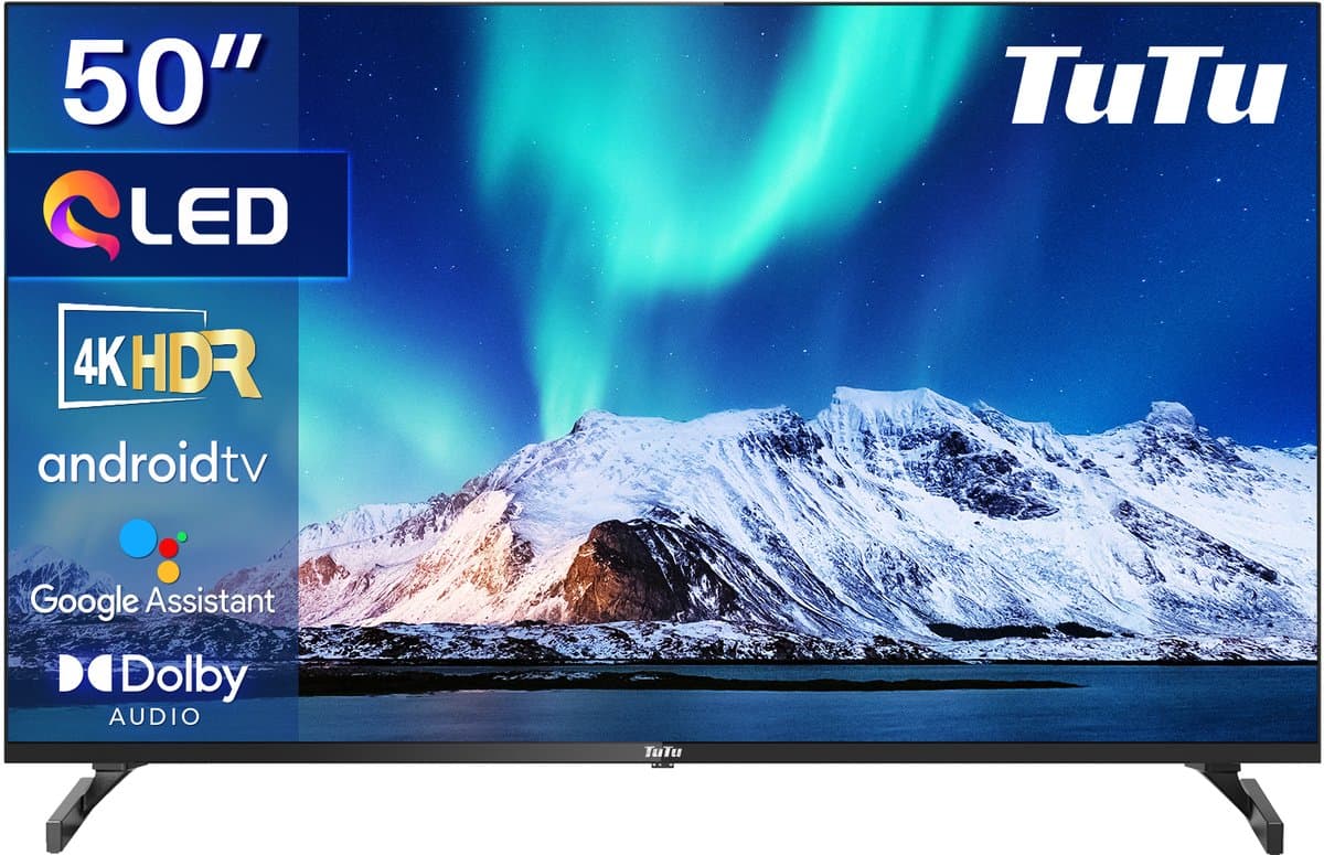 TuTu Android Smart TV - QLED 4K Ultra HD - 50 inch/127 cm - Frameless Design - Tripple Tuner DVB-T/T2/S/S2/C - HDMI x3, USB x2, CI+ - Voice Controle & Streaming apps - Geassembleerd in Eindhoven - TUQ50UN1 — afbeelding 1
