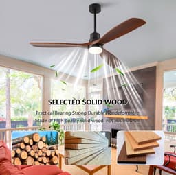 Plafondventilator Met Verlichting 60 Inch – 3 Bladen – Dimbare Led Met 3 Kleurtemperaturen – Massief Hout – Walnoot Zwart – Afstandsbediening — thumbnail 3