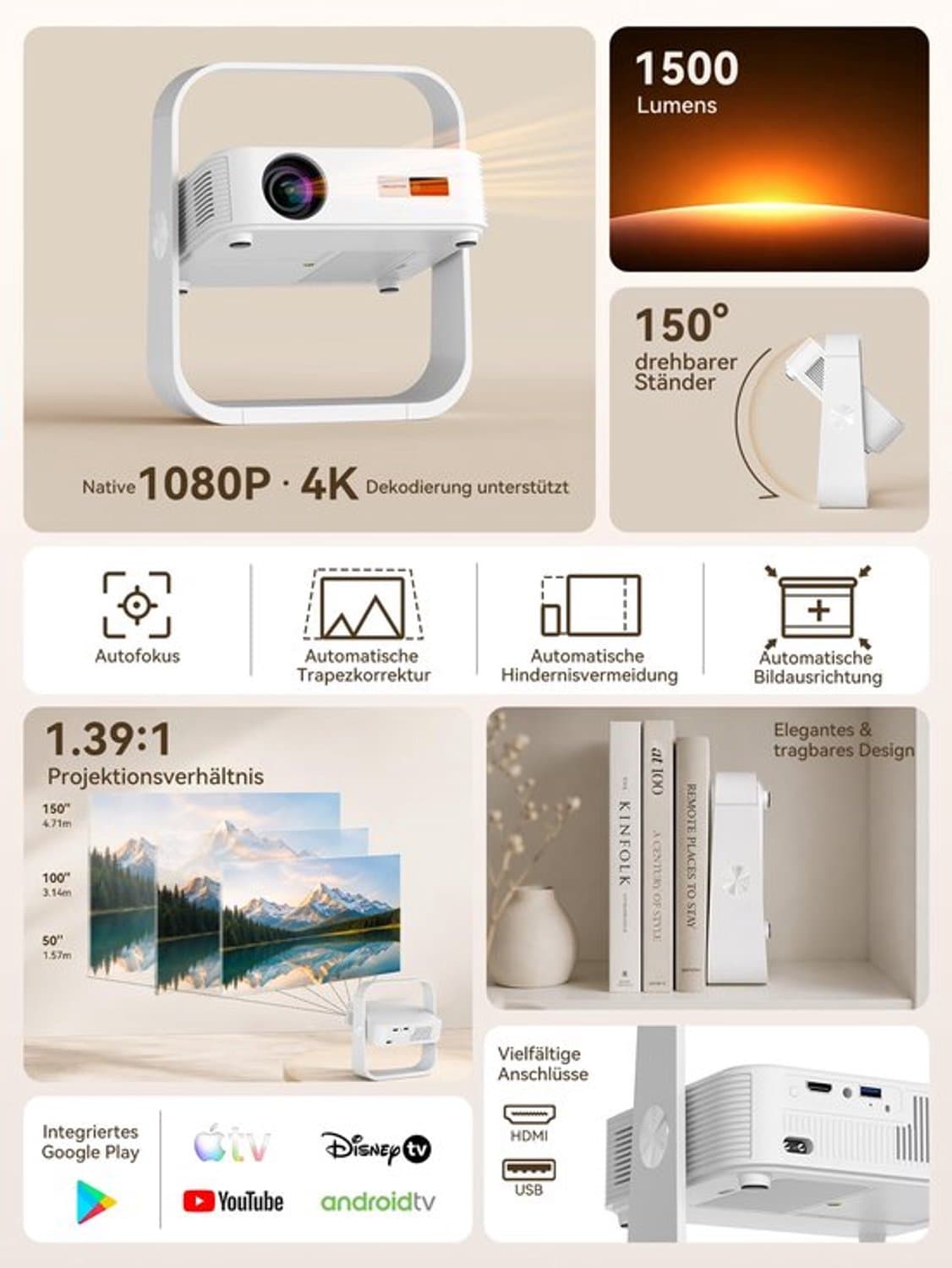 Beamer Draagbare Mini - 1500 Lumen Helderheid - 1080p Resolutie - LCD Scherm - Voor Thuisbioscoop En Presentaties — afbeelding 1