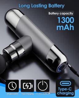 Diep weefselmassagepistool, 6-standen rug- en nekpercussiemassage, 4-kops draadloos spiermassageapparaat, pijnverlichting, Type-C-oplaadbaar, reisformaat — thumbnail 4
