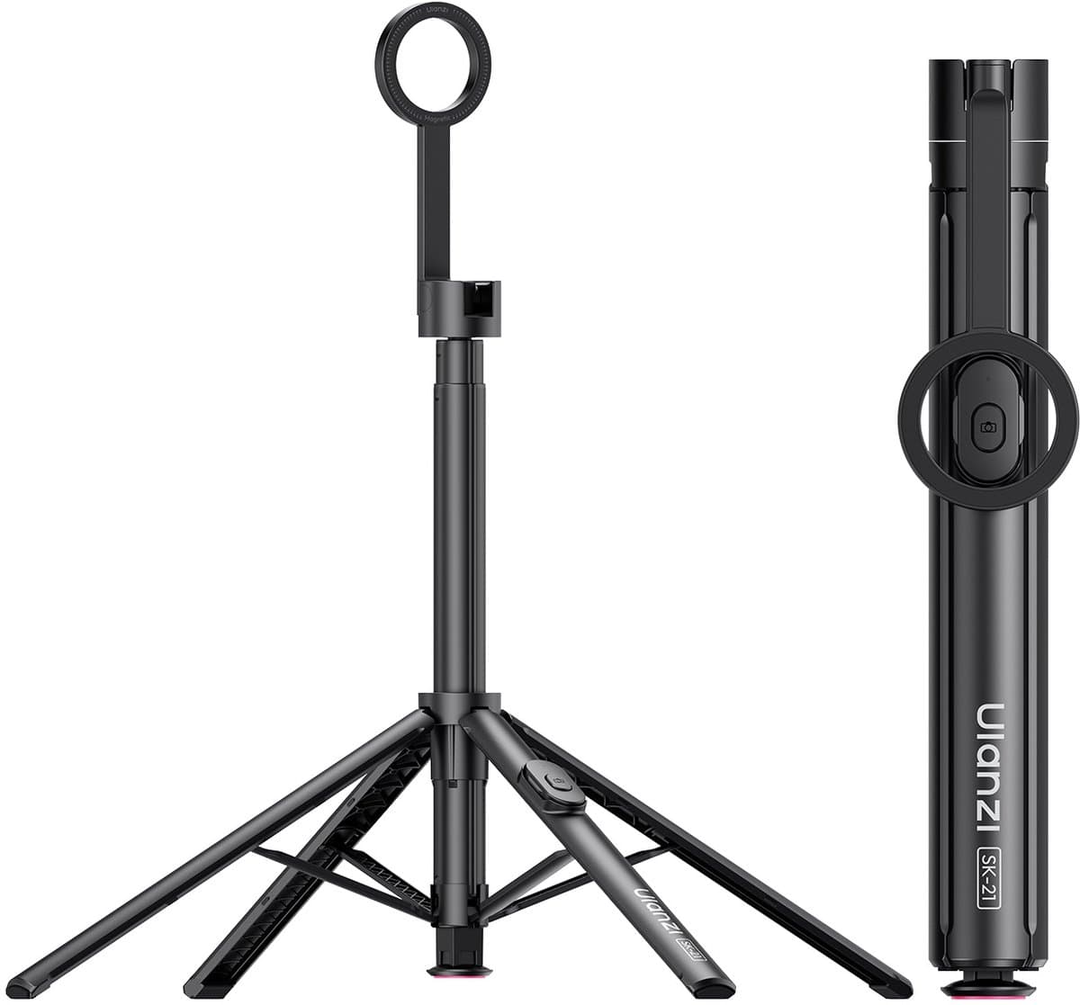Ulanzi SK-21 Selfie Stick Statief - Uitschuifbaar van 30 tot 180 cm - Quadripod met auto-Open functie - Magnetisch MagSafe statief - Ingebouwde bluetooth remote - Zwart — afbeelding 1