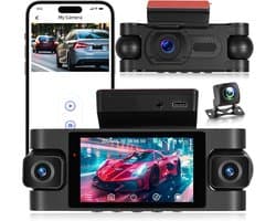 Dashcam voor auto - Zwart - 3 inch - 4 Camera's met 360° Dekking en Nachtzicht - Met Wifi en 24-Uurs Parkeermodus