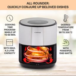 Klarstein Heteluchtfriteuse, Air Fryer om te Frituren, Friteuse met Touch-Bedieningspaneel, Timer, Instelbare Temperatuur & 8 Programma’s, Airfryer voor Luchtfrituren, Heteluchtfriteuse zonder Olie, 1500 W, 4,3L — thumbnail 4