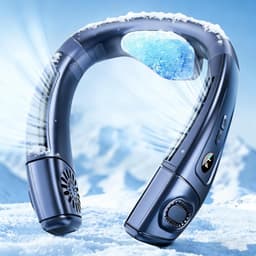 Nekventilator die koele lucht blaast, draagbare ventilator op batterijen, zonder bladen, oplaadbaar, 3 windsnelheden en 3 windstanden (blauw). — thumbnail 1