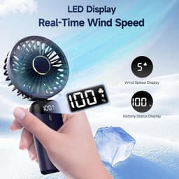 Draagbare USB-ventilator met led-display (3-in-1: hand-, nek- en tafelventilator), opvouwbaar en 90° verstelbaar – ideaal voor zomer, kantoor, slaapkamer en op reis; cadeau voor volwassenen en kinderen (donkerblauw) — thumbnail 4