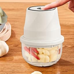 Elektrische Chopper - Keukenmachine Mini - Snel Ingrediënten Snijden - Glazen Container - 350 ml Inhoud - Zilver — thumbnail 3