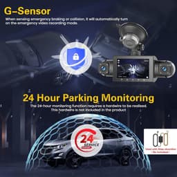 SnelShoppen - 1080P HD Dashcam voor Auto met 64GB TF-Kaart, Waterdichte Mini 3 Inch Camera, Nachtzicht, Loopopname, G-Sensor en 360 Graden Hoek — thumbnail 2