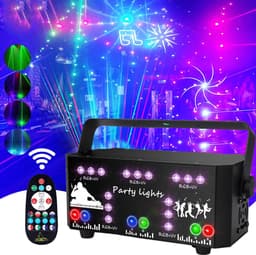 Feestlaserlamp - 21 gaten - met UV-stroboscoop - DMX DJ-discoprojector - met stroboscoop, DJ-projector en RGB LED-verlichting - geschikt voor Halloween, Kerstmis en clubs — thumbnail 4
