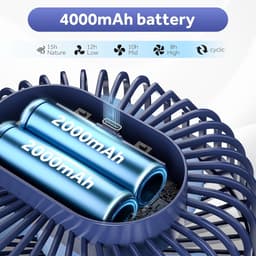 USB-ventilator - Kleine tafelventilator met LED, oplaadbare clipventilator van 4000 mAh, stille elektrische bureauventilator, batterijduur van meer dan 15 uur, draagbare ventilator op batterijen — thumbnail 3