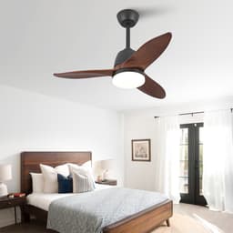 KOMHTOM - Plafondventilator - 36 inch - Modern - Zwart - Dimbaar in 3 Lichttinten - Massief Houten Bladen - Bedieningshendel - Omkeerbare DC-Motor - Geheugenfunctie - Elegante Afwerking - Voor Woonkamer — thumbnail 1