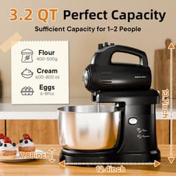 Keukenmixer met Kantelbare Kop - Standmixer Tafelmixer - Bakken en Mixen - 360 Graden Draaibare Kom - 3.2 Liter - Zwart — thumbnail 2