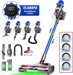 Hiaonyx steelstofzuiger - 9-in-1 steelstofzuiger draadloos - 75000pa - Met dierenborstel - LED Groene Stofdetectielamp - Geschikt voor Tapijten - Harde Vloeren en Dierenharen - 2-liter stofopvangbox - Blauw — thumbnail 1