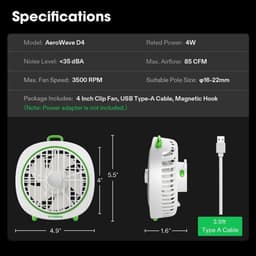 Solvix tafel ventilator geluidloos - Grow Tent Ventilator - Wit - 3 Instellingen - Verstelbare Hoek - Voor Hydroponics — thumbnail 5