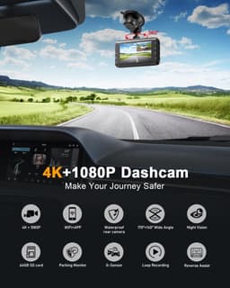 Dashcam voor de auto - 4K Ultra HD - Voor- en achtercamera - Wifi-verbinding - Voor veilige ritten — thumbnail 2