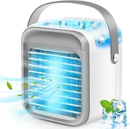 Draadloze draagbare mini-luchtkoelerventilator, multifunctionele persoonlijke USB 2000 MAh-luchtkoeler met 3 snelheden, 7 kleuren veranderende LED-nachtlampje-luchtbevochtiger met watertank, geschikt voor iedereen, inclusief peuters-grijs — thumbnail 1