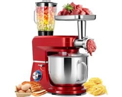 Multifunctionele Keukenmachine - Mixer Deegmaker - Thuiskoken Mixen - Kantelbare Kop - 7 Liter Kom - Rood