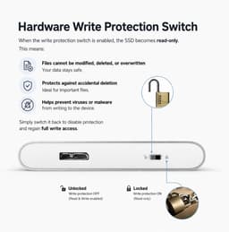 Externe SSD - Draagbare Harde Schijf - Data Beveiligen - Schrijfbeveiliging Switch - 2TB - Zilver — thumbnail 2