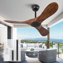 MIVRAY Plafondventilator 42 Inch Zonder Licht Afstandsbediening 6 Snelheden Omkeerbare DC-Motor ABS Zwart Donker Walnoot Binnen Buiten — thumbnail 1