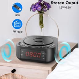 CD Speler Wekker - Desktop Audio - Wakker Worden - Dubbele Alarmen - Dimbaar Display - Zwart — thumbnail 4