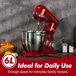 Keukenmachine - Deegmachine Mixer - Thuisbakken en Koken - Krachtige 1300W Motor - 6 Liter Kom - Rood — thumbnail 2